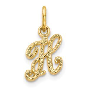 The Sadie 14k Yellow Gold Mini Satin Script Initial Charm, Letter H